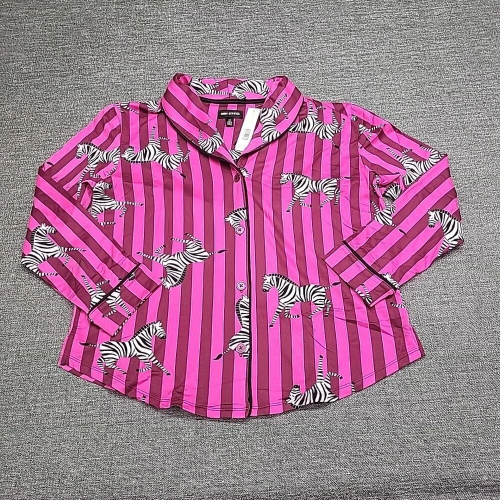 Room Service Cozy Lounge Pajama Set Sleepwear Printed Top Pants Large Size Pink - Picture 3 of 9